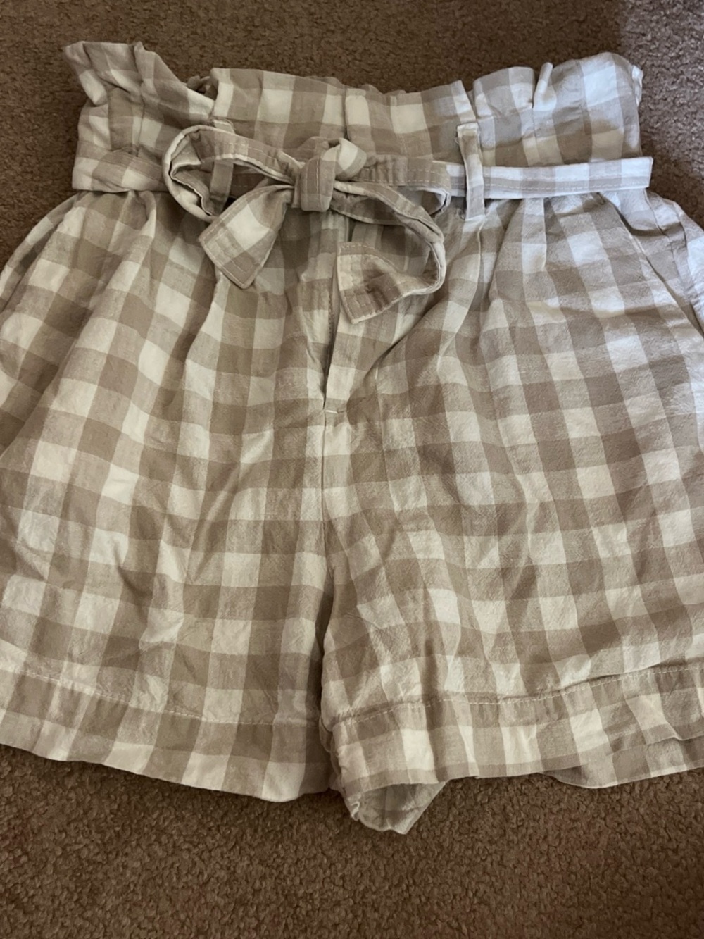 a new day Cream and Tan Gingham Paperbag Waist Shorts